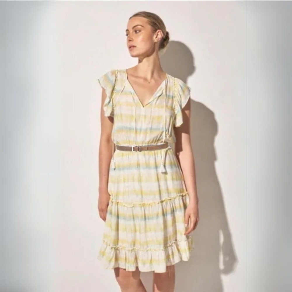 MELISSA NEPTON | Panama Flutter Sleeve Striped Dye Print Tiered Dress